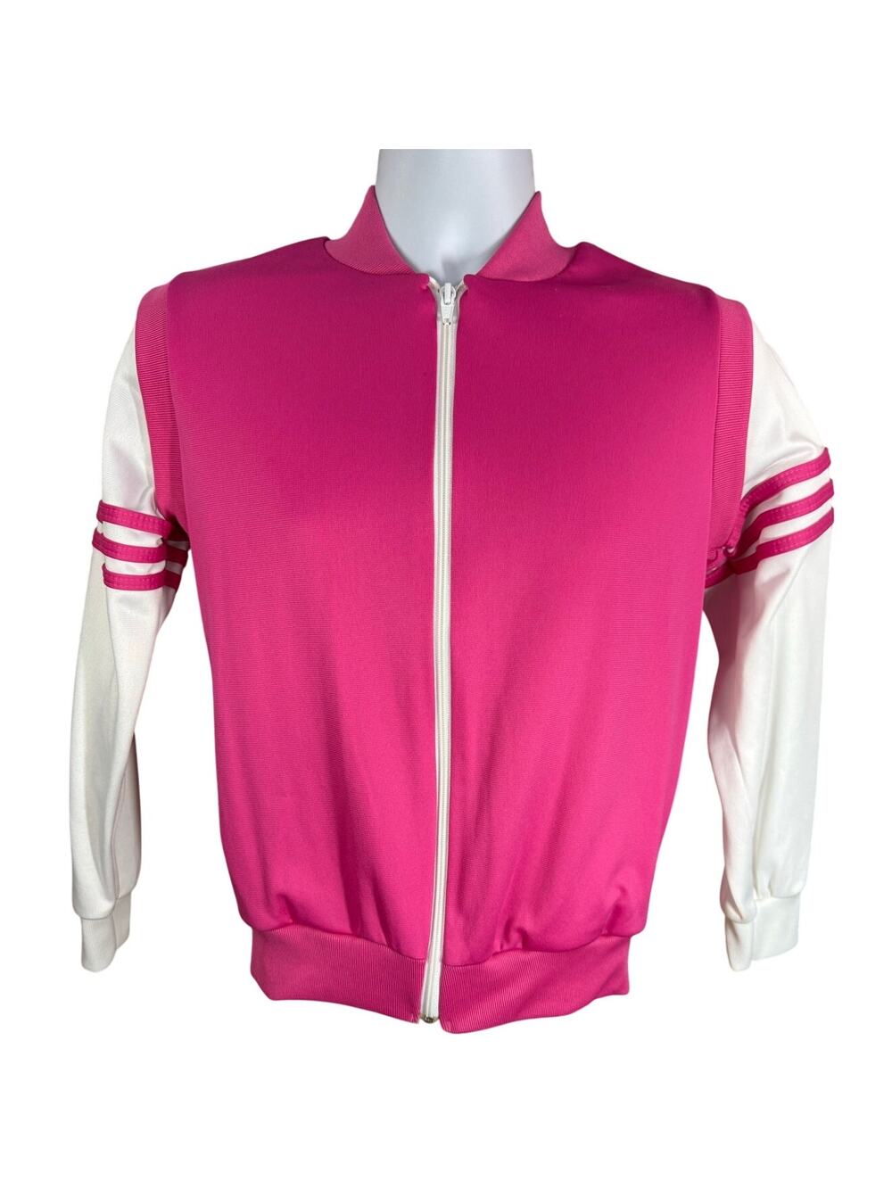 Vintage 90s Front Runner Track Jacket Pink White Mens Medium Made in USA